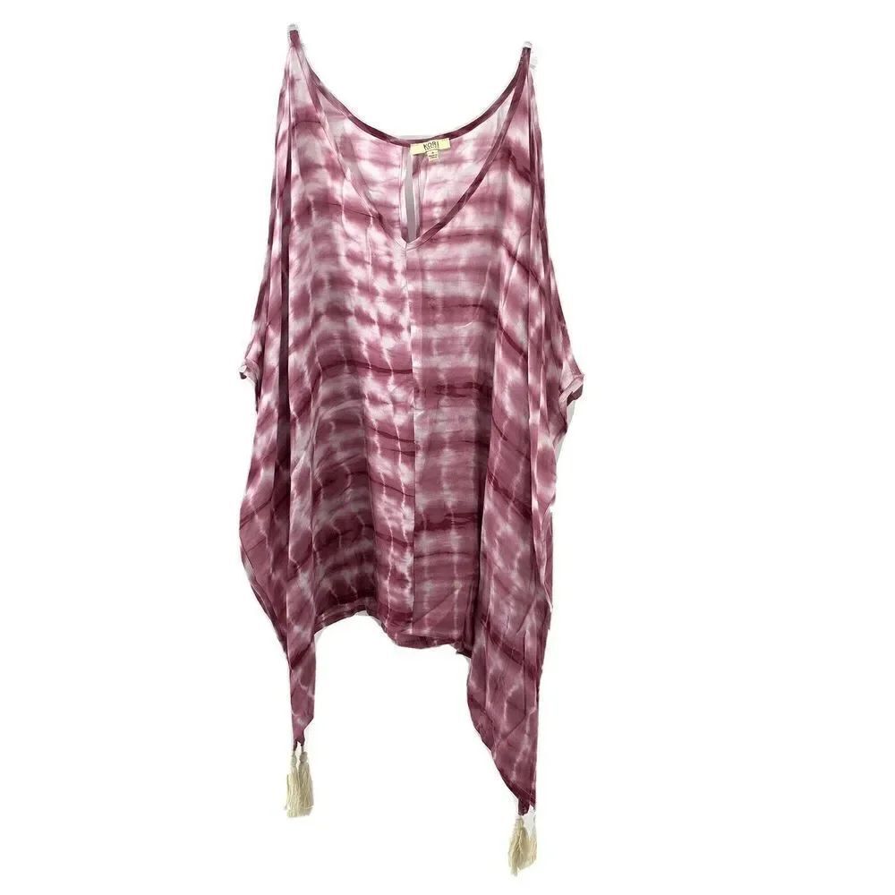 Pink Tie Dye Relaxed Fit Cold Shoulder Tassel Top